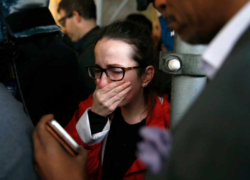 A Clinton supporter breaks down while watching a live feed of Hillary Clinton's concession...