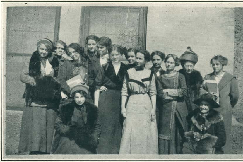 Members of the Equal Suffrage League are seen in a photo from a 1912 yearbook for West Texas...