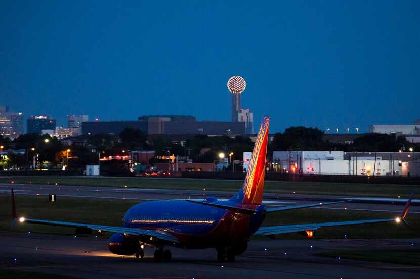 A Southwest Airlines 737 prepares to take off at Dallas Love Field.