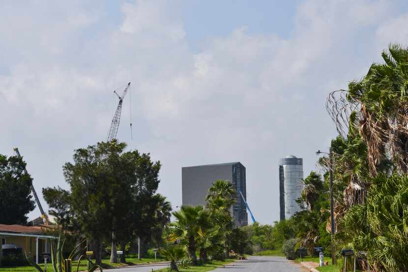 In this recent photo, SpaceX's Starship construction area is visible from Weems Road in Boca...