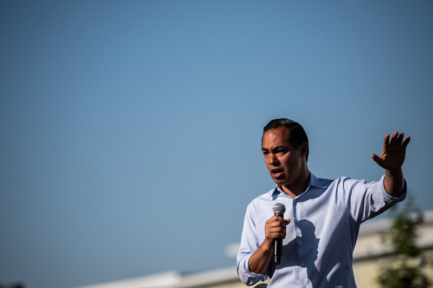 Former secretary of Housing and Urban Development Julian Castro speaks to Iowa voters on the...