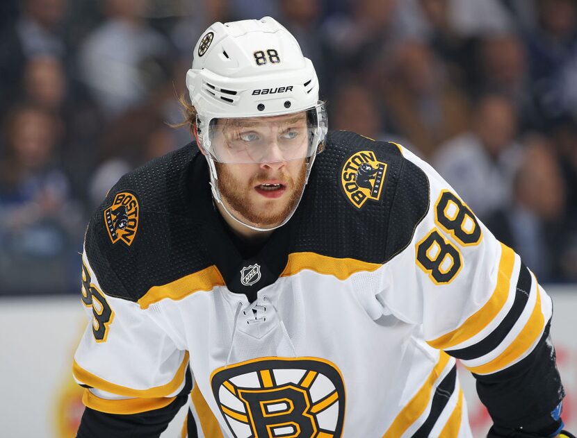 TORONTO, ON - APRIL 23:  David Pastrnak #88 of the Boston Bruins waits for play to resume...