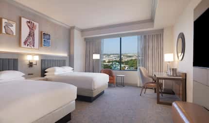 A look at a recently renovated queen double room at the Hilton Anatole in Dallas. 