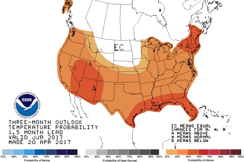 This National Oceanic and Atmospheric Administration map shows a slightly greater chance of...