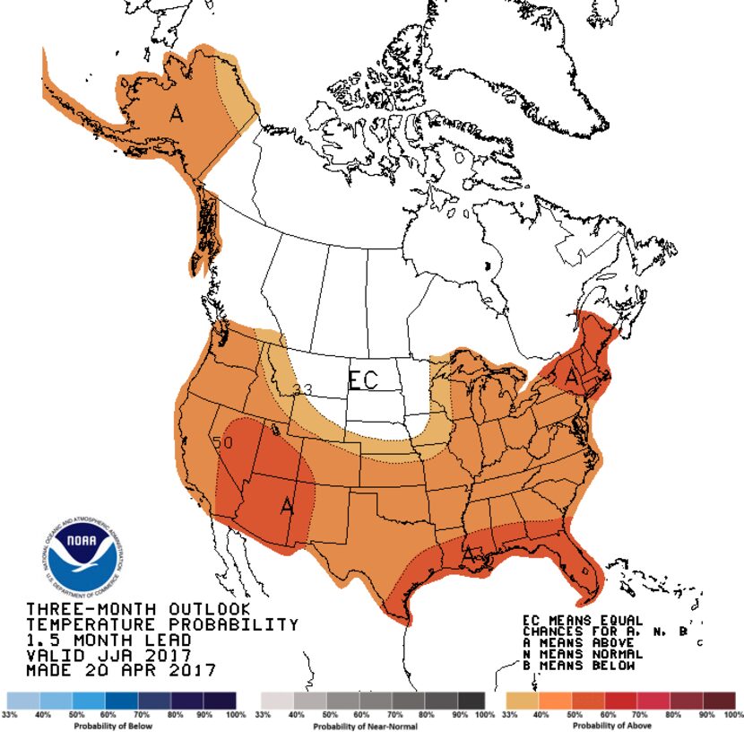 This National Oceanic and Atmospheric Administration map shows a slightly greater chance of...