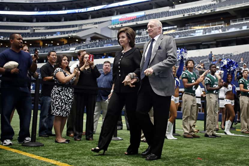 Dallas Cowboys owner Jerry Jones and his wife, Gene Jones, are introduced during the Cowboys...