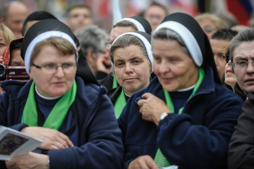 VATICAN CITY, VATICAN - APRIL 27:  A group of nuns attend the canonisations of Popes John...