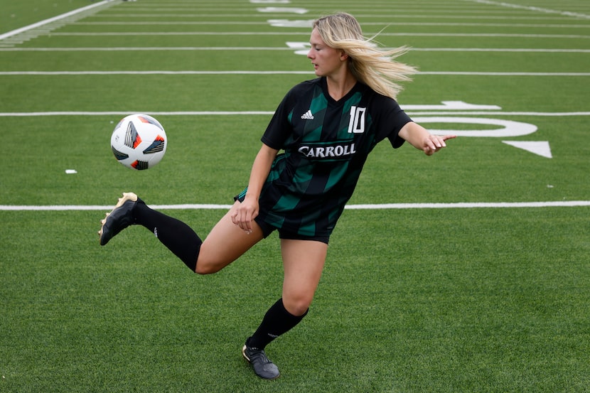 Southlake Carroll soccer player Kennedy Fuller, a freshman midfielder, and the DMN 2022...