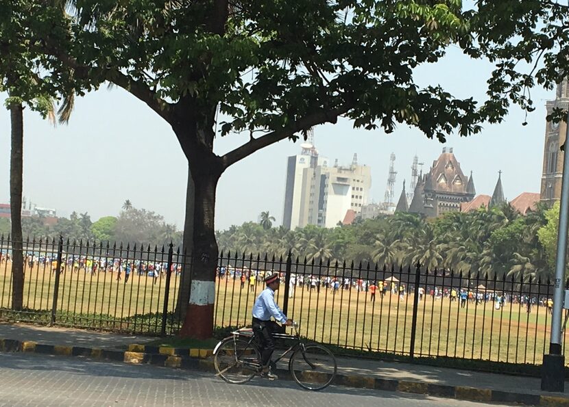 Indians play cricket on a Sunday morning in South Mumbai, India.