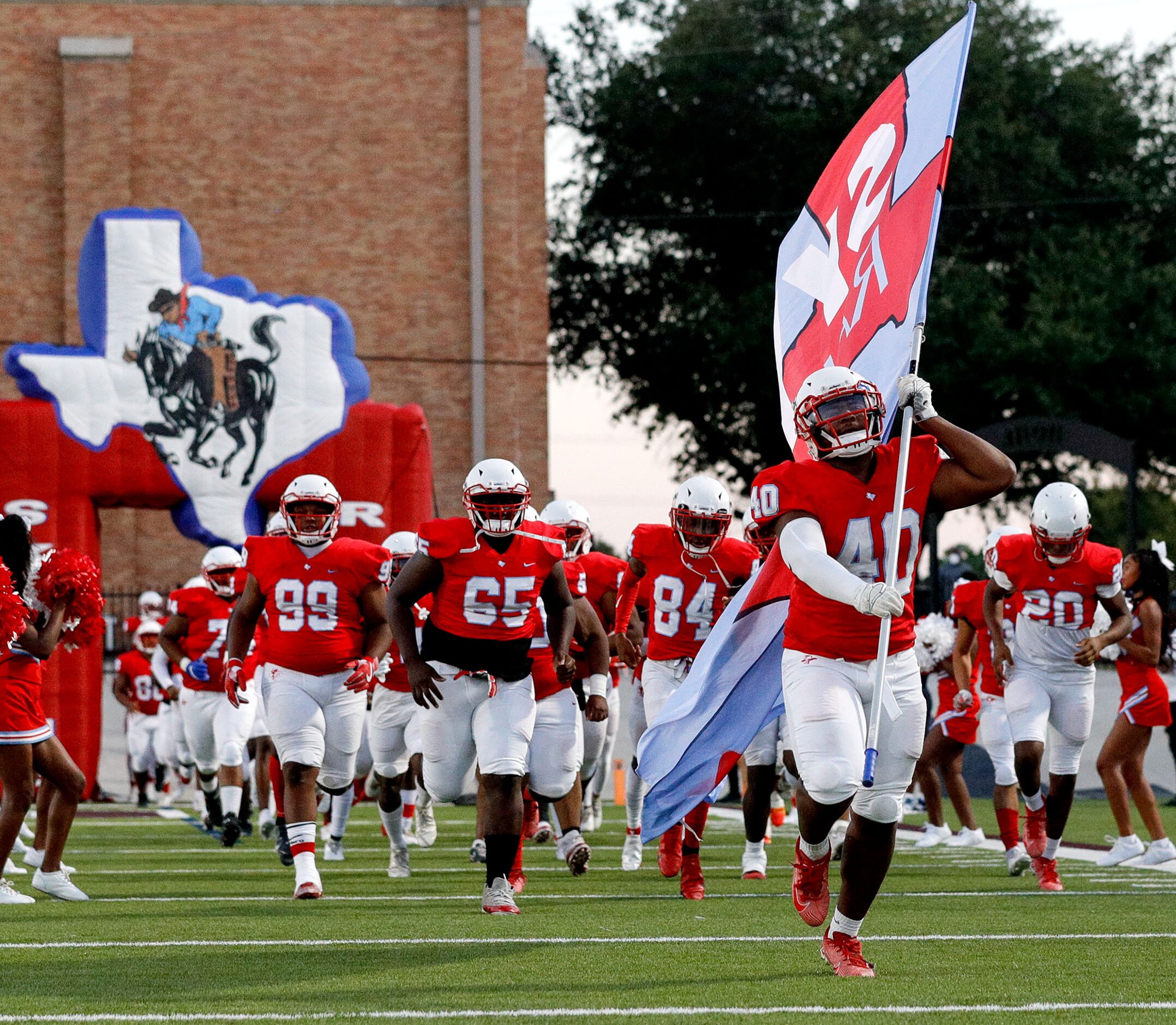 The Skyline Raiders enter the field to face South Grand Prairie in a High School football...