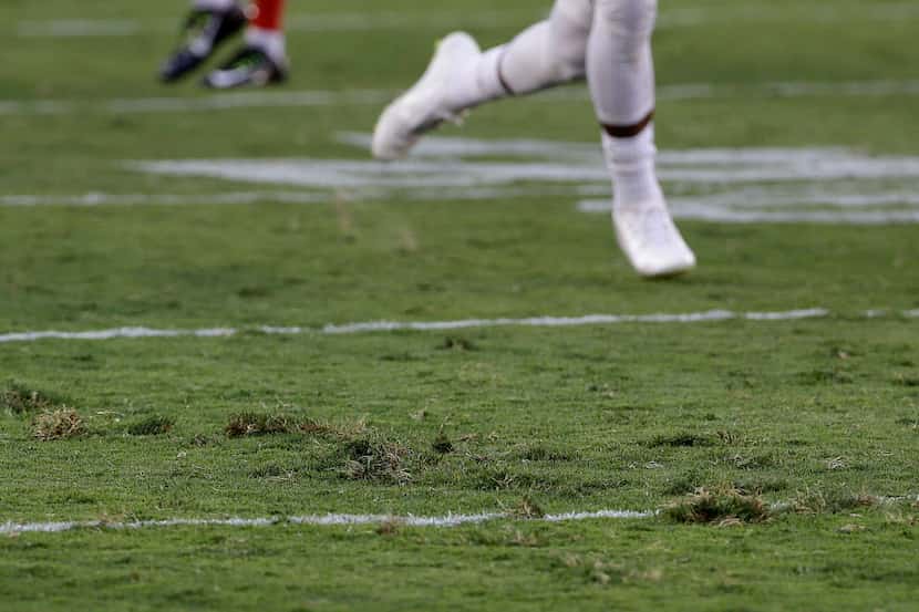A San Francisco 49ers player runs on the field at Levi's Stadium during the team's NFL...