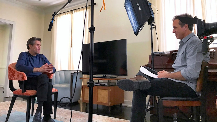 Filmmaker Michael Meredith, right, interviews Hollywood actor Willem Dafoe for his...