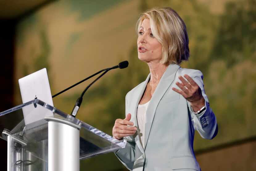 Former Texas State Senator Wendy Davis delivers a speech before delegates and guests...
