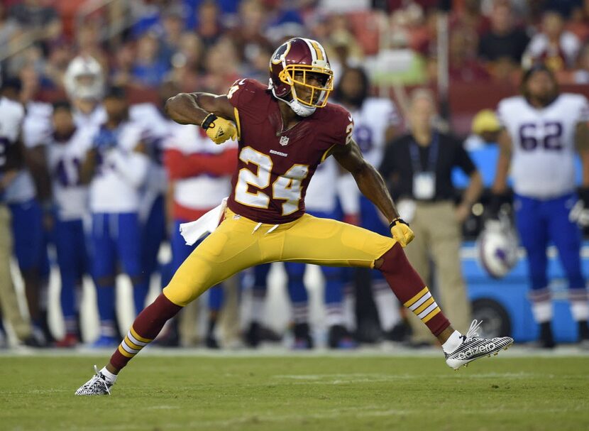 Washington Redskins defensive back Josh Norman (24) reacts after a play during the first...