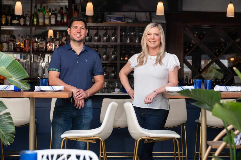 Co-owners Chris Kostas and Amanda Kostas of Greek Isles Grille & Taverna in Dallas, in the...