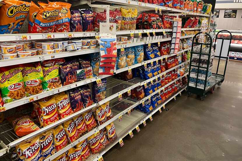 The snack foods aisle at Kroger in Oaklawn on March 2, 2022.
