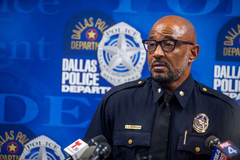 Dallas Police Maj. Vincent Weddington, of the Crimes Against Persons division, gave remarks...