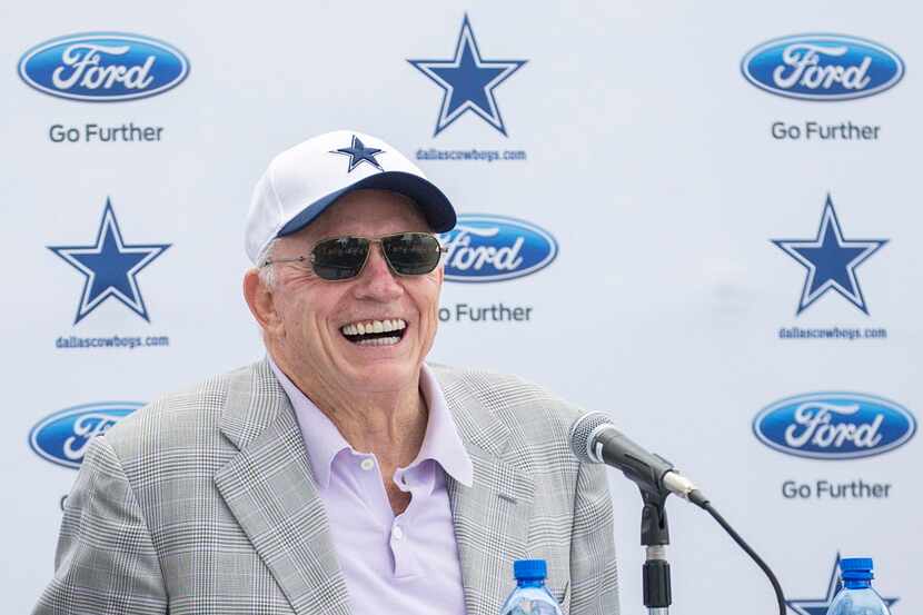 Dallas Cowboys owner Jerry Jones laughs during the Cowboys state of the team news conference...