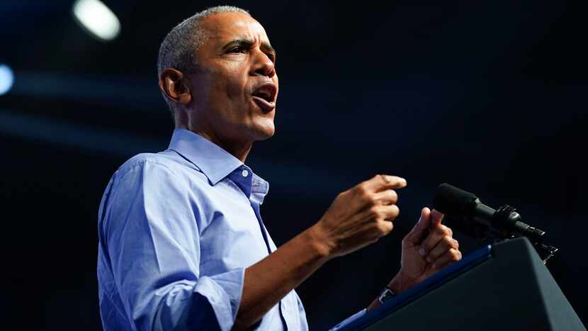 Former President Barack Obama speaks at a campaign rally for Pennsylvania's Democratic...