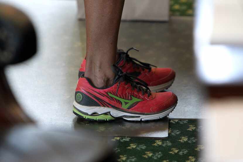  State Senator Wendy Davis wears comfortable shoes as she filibusters during the final day...