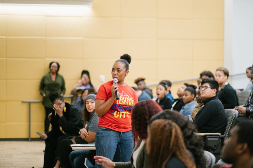 Amber Sims, co-founder of Young Leaders, Strong City, led a workshop with high school...