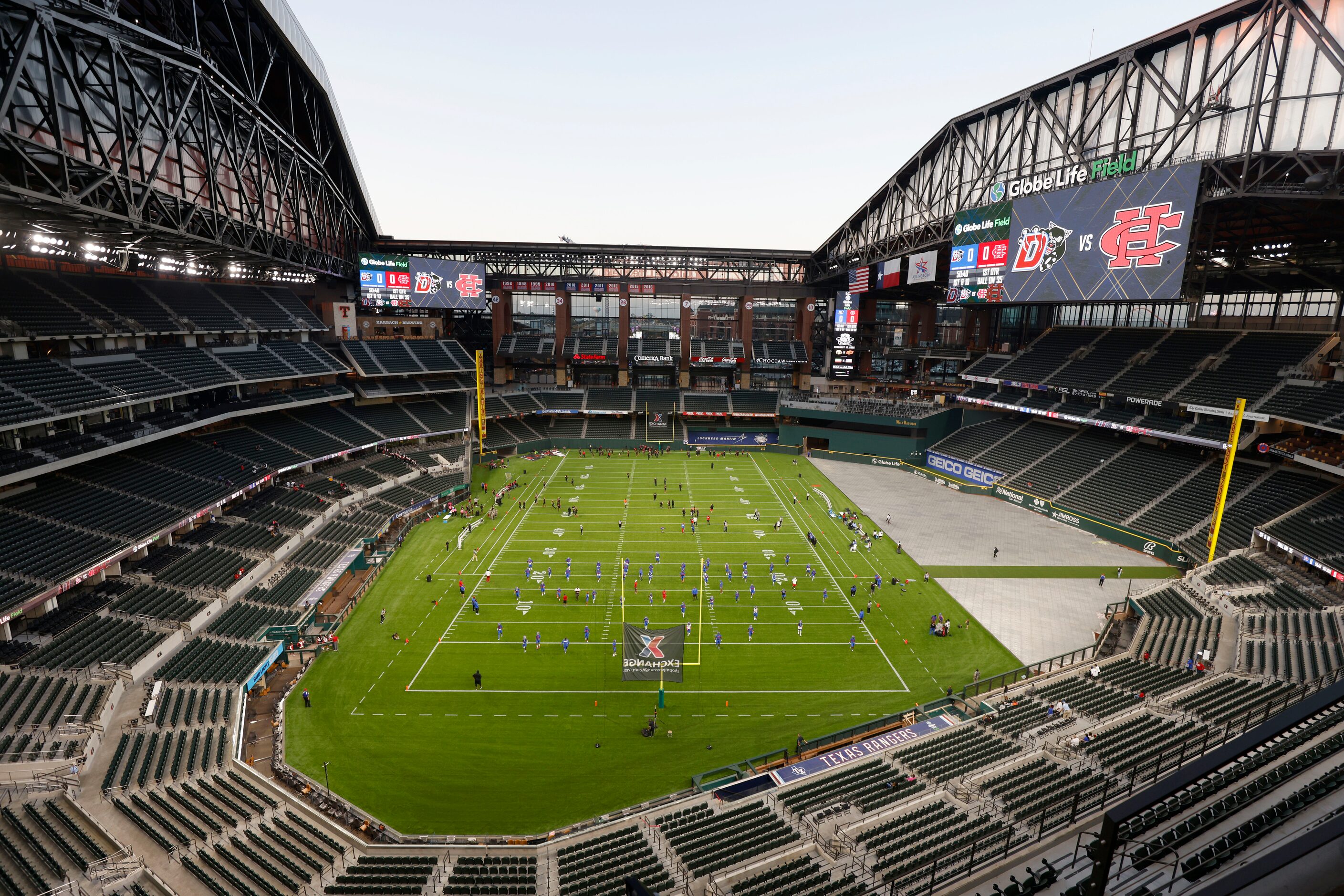 Duncanville and Cedar Hill practice prior to the first football game held at Globe Life...