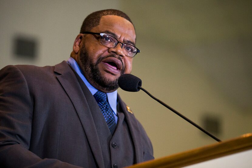 Rev. K.P. Tatum, Sr. addresses the media during a press conference at Beth Eden Baptist...