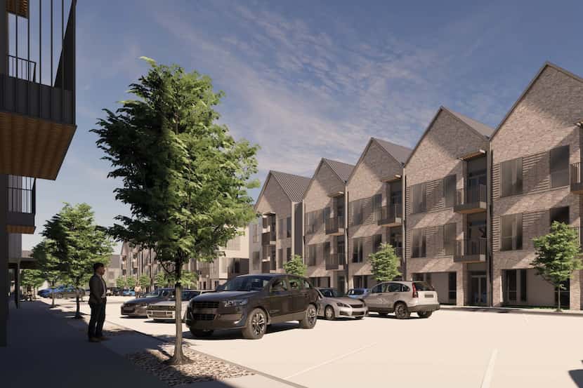 A rendering shows some of the Assembly Park development's 305 apartments and townhomes...