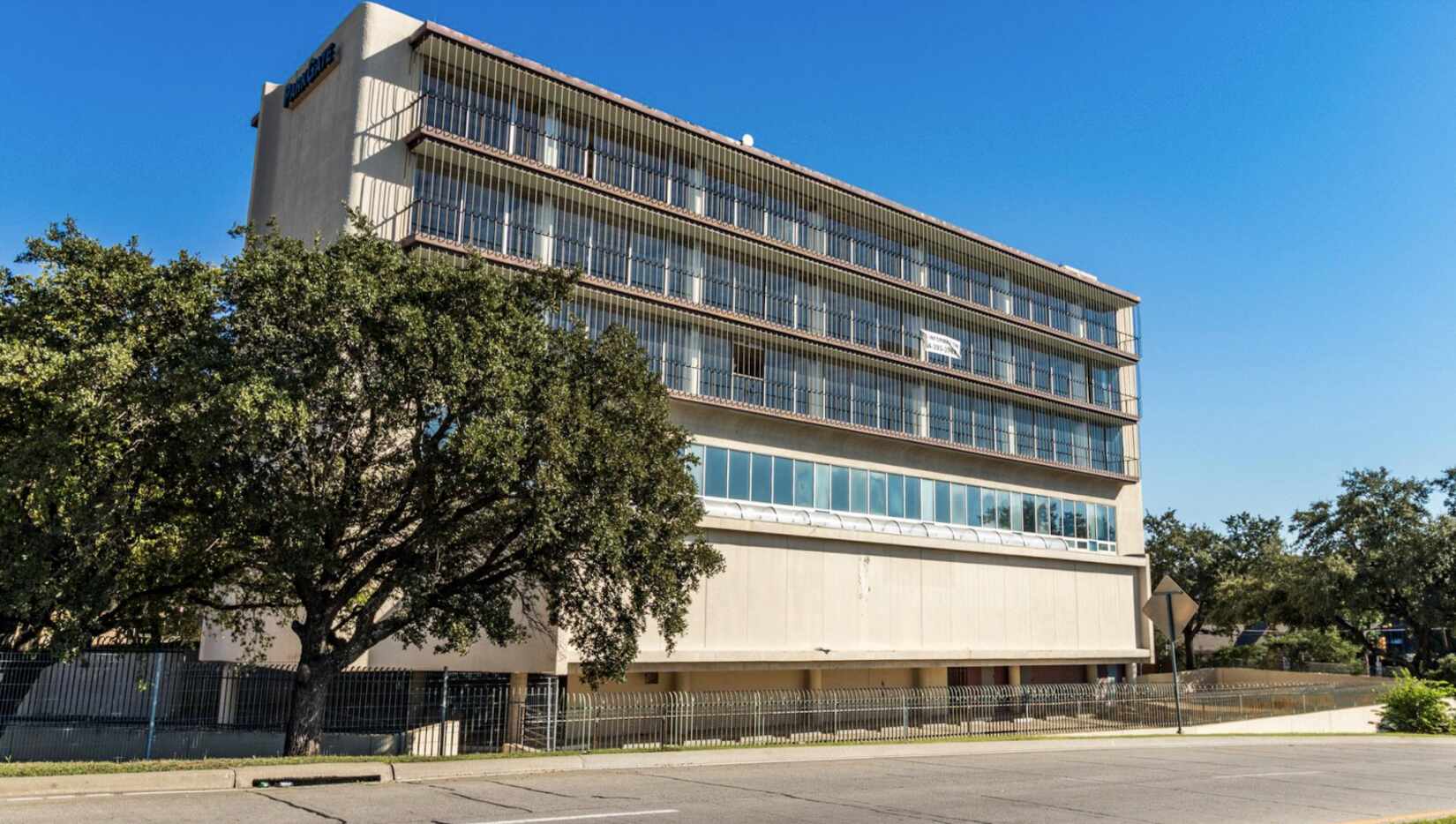 The former Braniff International Airways hostess college building on the Dallas North Tollway.