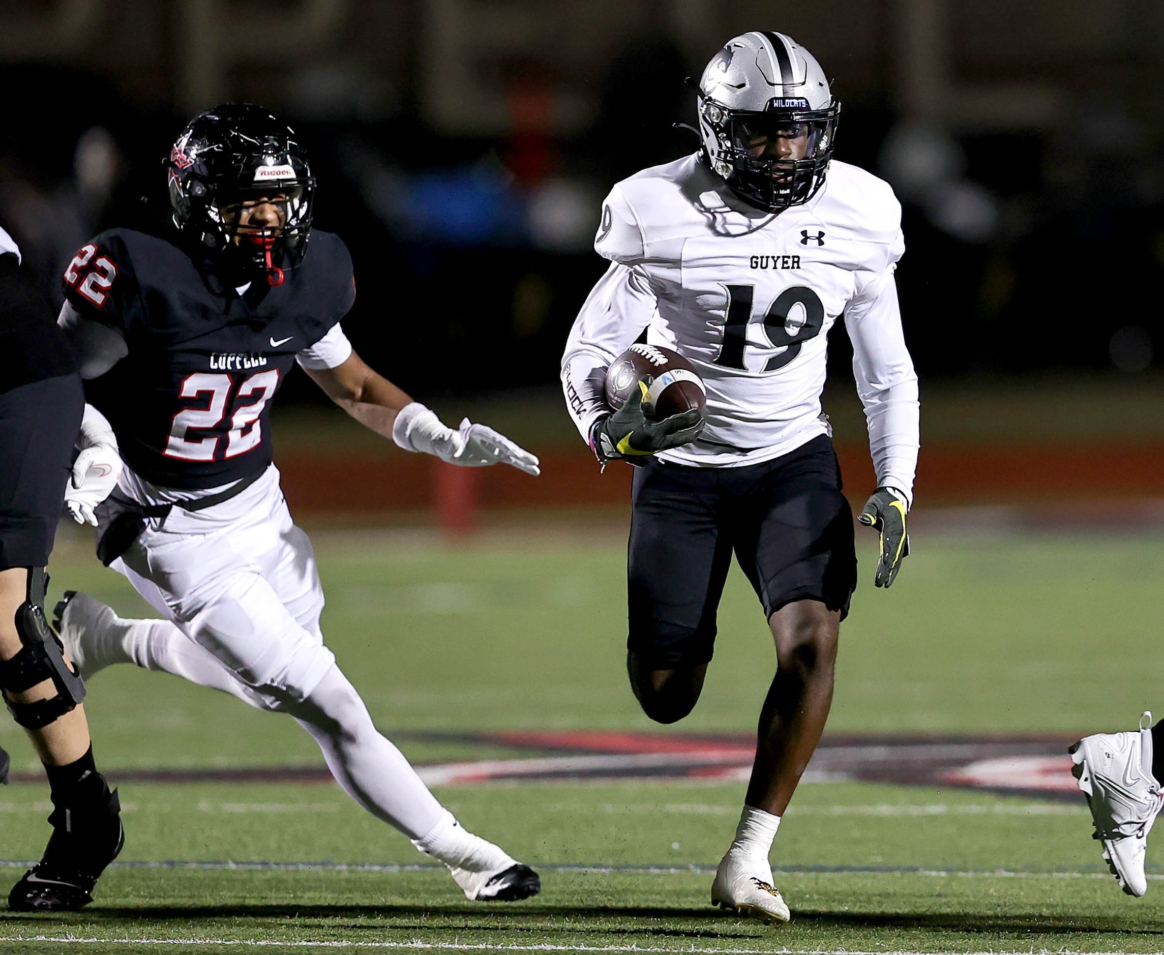 Denton Guyer wide receiver Corbin Glasco (19) finds a huge hole to run past Coppell...