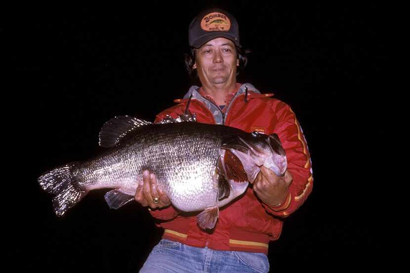 Lake Fork fishing guide Mark Stevenson displays his 17.67 pound largemouth bass caught on...