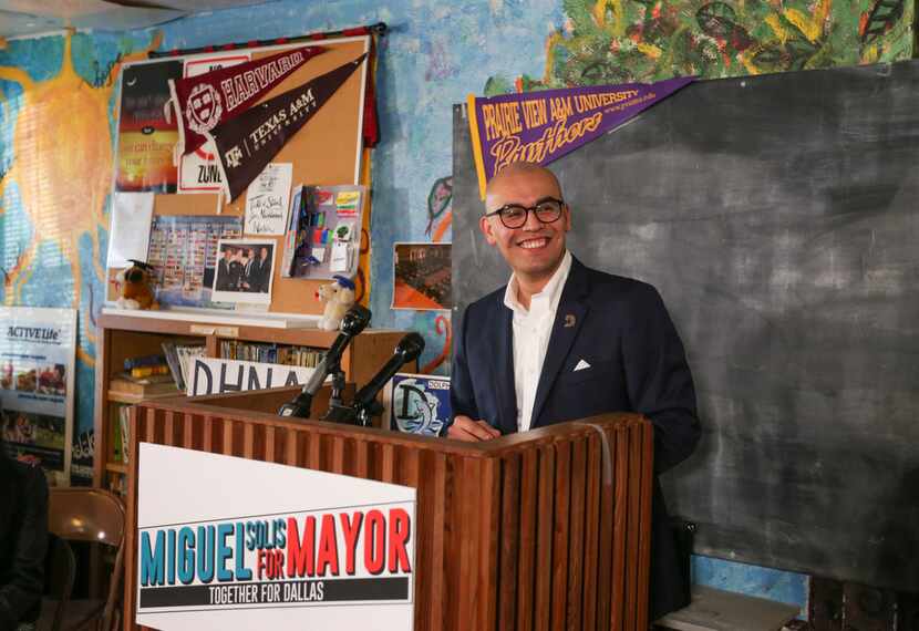 Dallas ISD Trustee Miguel Solis announces his Dallas mayoral bid at the Dolphin Heights...