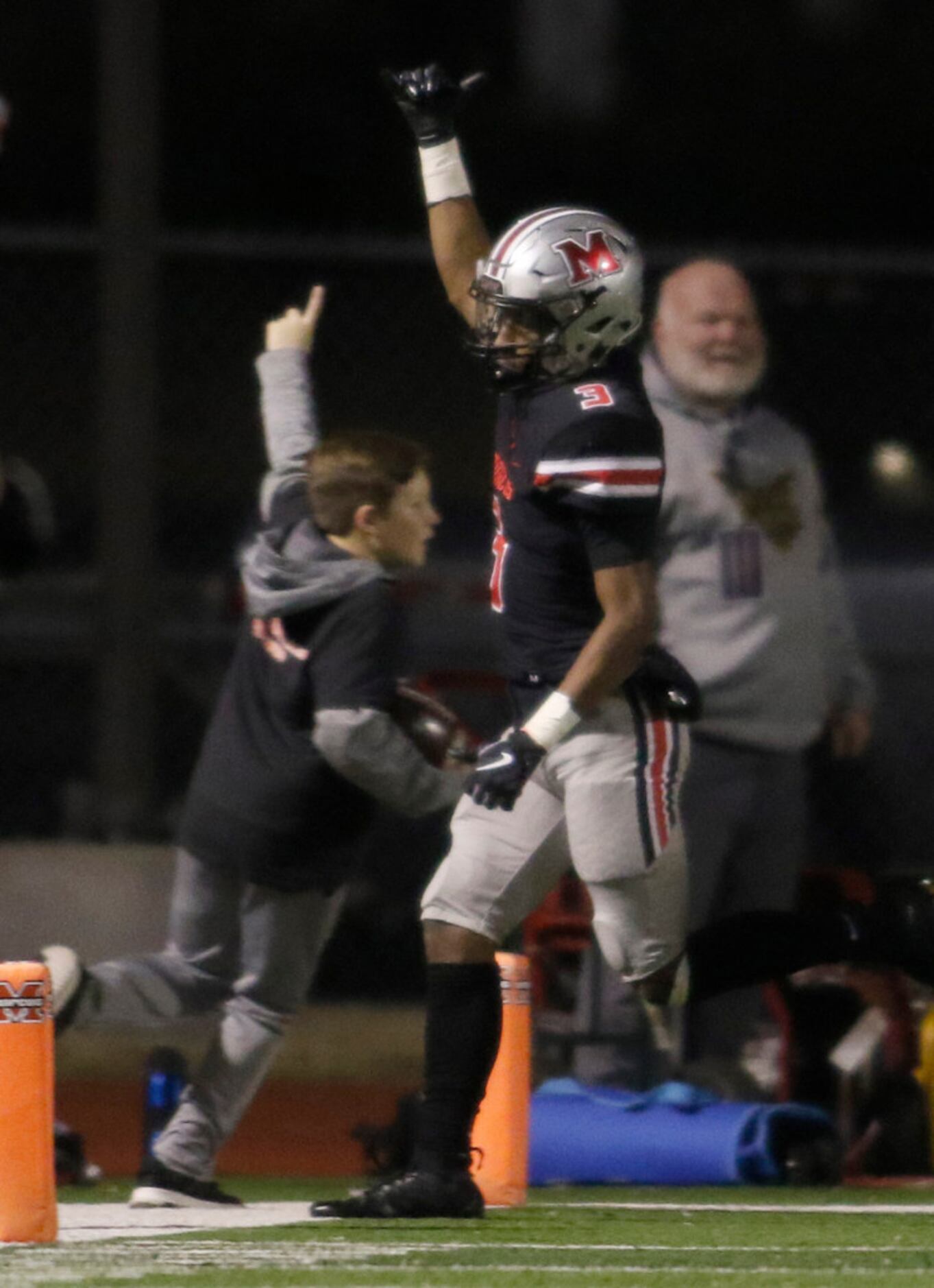 Flower Mound Marcus receiver Jaden Robinson (3) ignites fans with his 2nd quarter receiving...