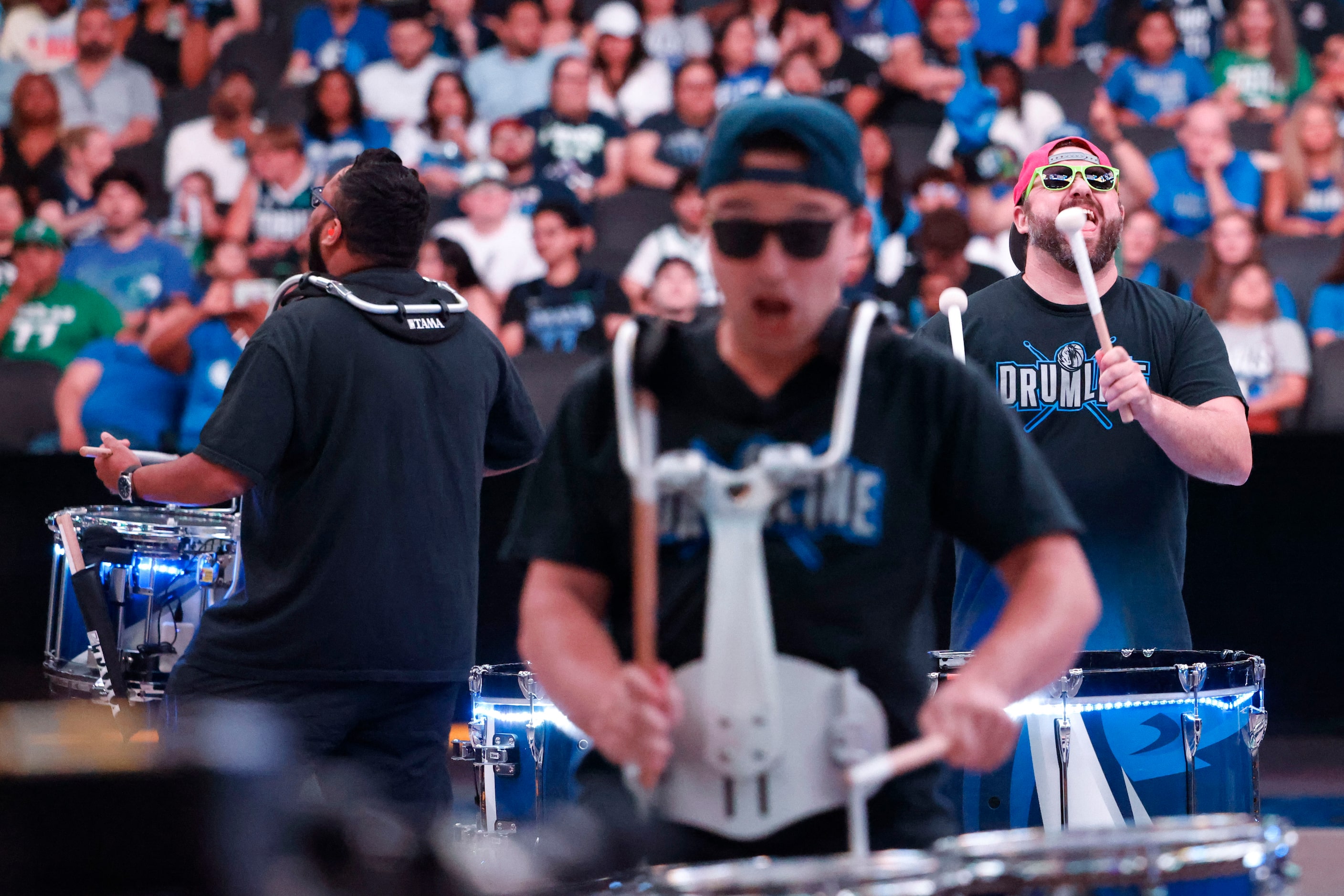 The Dallas Mavericks Drumline performs during a watch party of Game 1 of the NBA Finals...