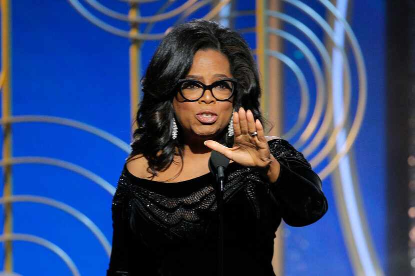 Oprah Winfrey accepting the Cecil B. DeMille Award at the 75th Annual Golden Globe Awards in...
