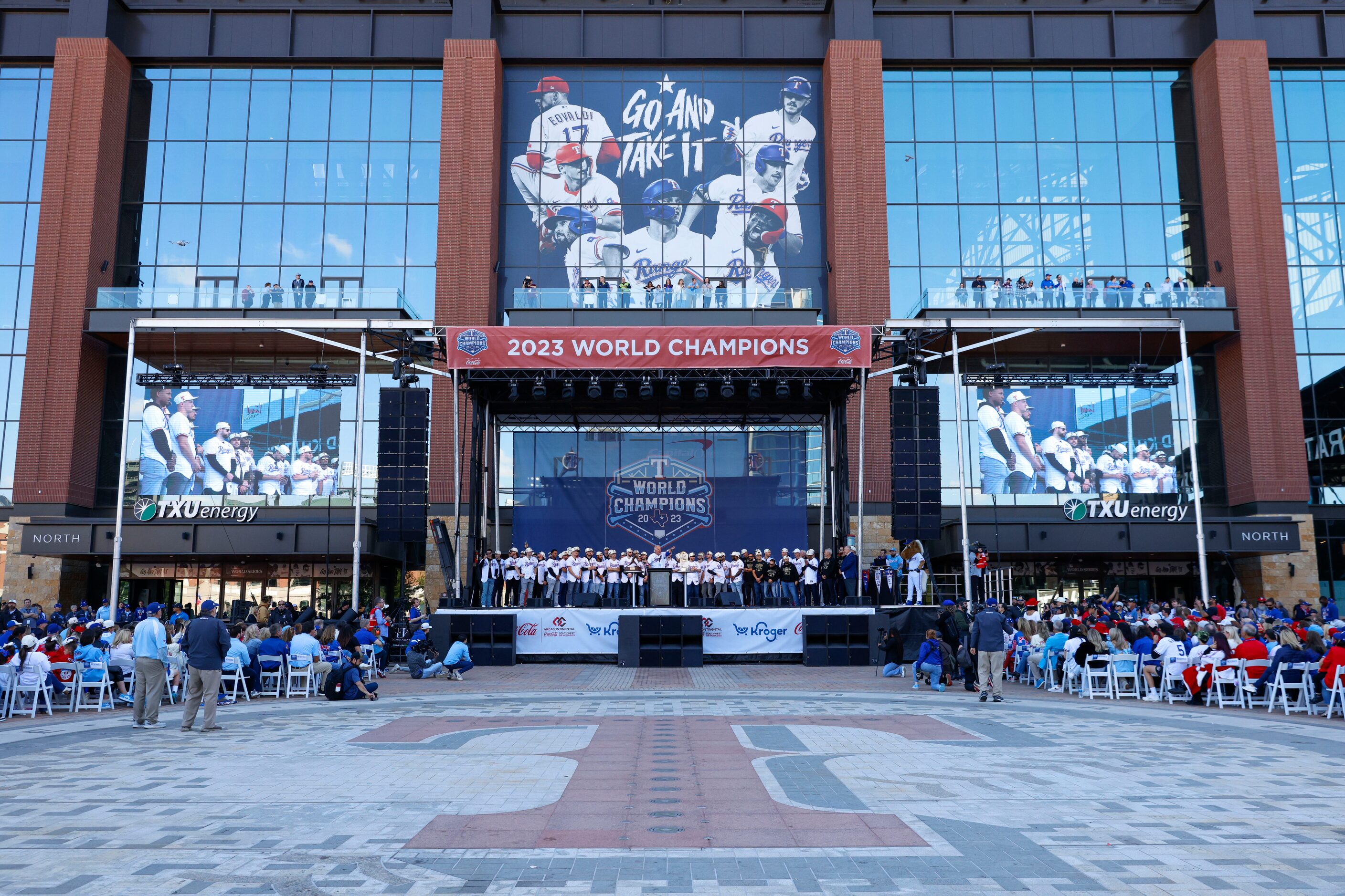 Post-Parade Public Celebration during Texas Rangers World Series victory parade on, Friday,...