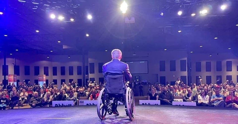 Gov. Greg Abbott speaks in Keller in January 2022. He compared himself to Putin, and he...