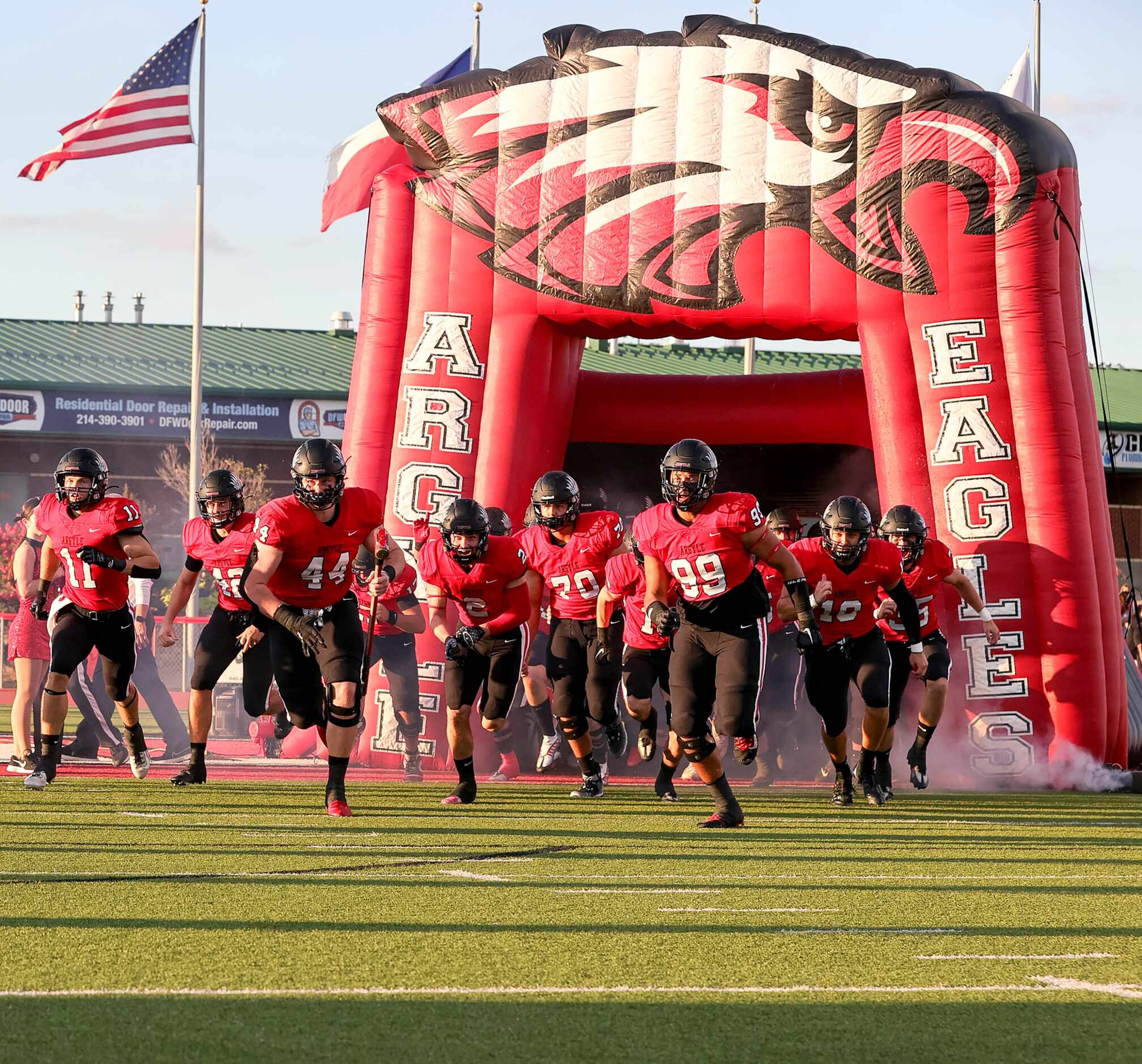 The Argyle Eagles enter the field to face Melissa in a high school football game played on...