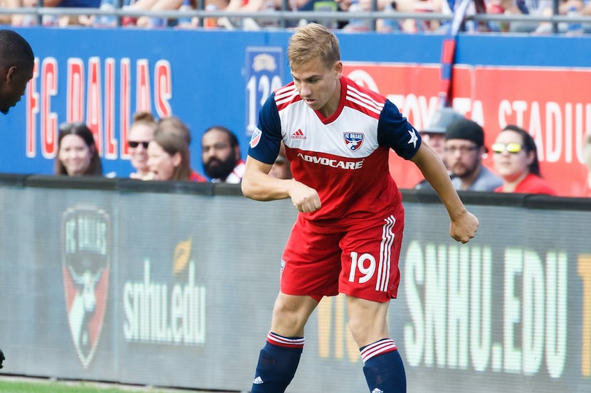 Paxton Pomykal playing for FC Dallas in MLS action against Seattle Sounders at Toyota...