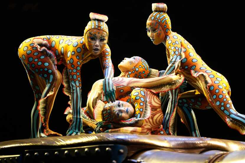 Contortionists performed during Cirque Du Soleil's Kurios: Cabinet of Curiosities in Grand...