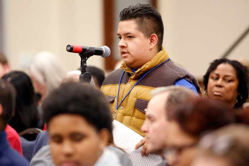 Dallas ISD student Joe Gallegos addresses trustees about the need for better sex education...