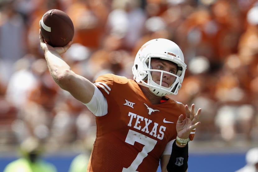 AUSTIN, TX - SEPTEMBER 02:  Shane Buechele #7 of the Texas Longhorns throws a pass in the...