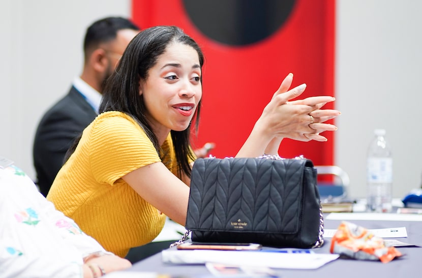 Houston City Council member Amanda Edwards talks during a round table discussion about how...