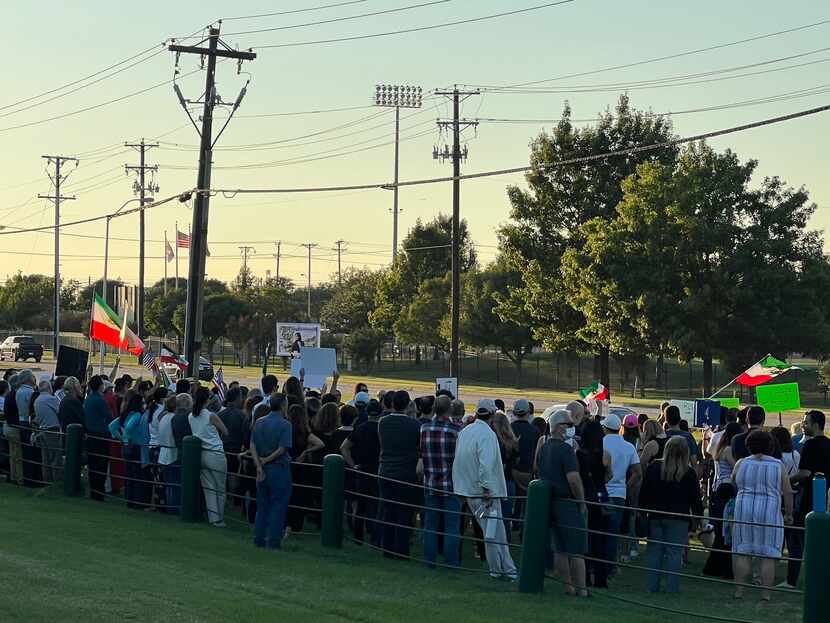 Hundreds protested for a regime change in Iran outside the Dallas Morning News printing...