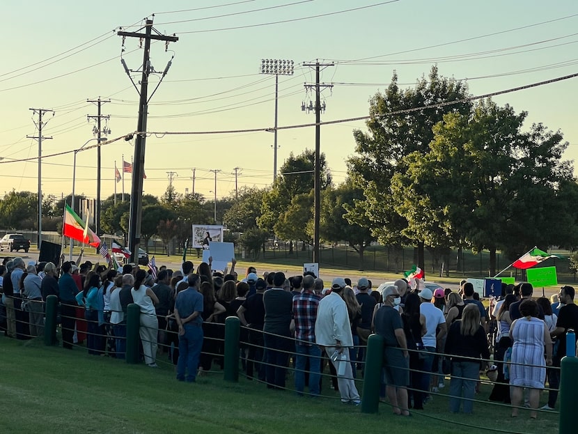 Hundreds protested for a regime change in Iran outside the Dallas Morning News printing...