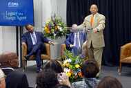 Alphonso Jackson, former DHA president and CEO, speaks during a ceremony dedicating the...