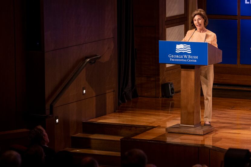 Former first lady Laura Bush presented the George W. Bush Institute Citation to Emily...