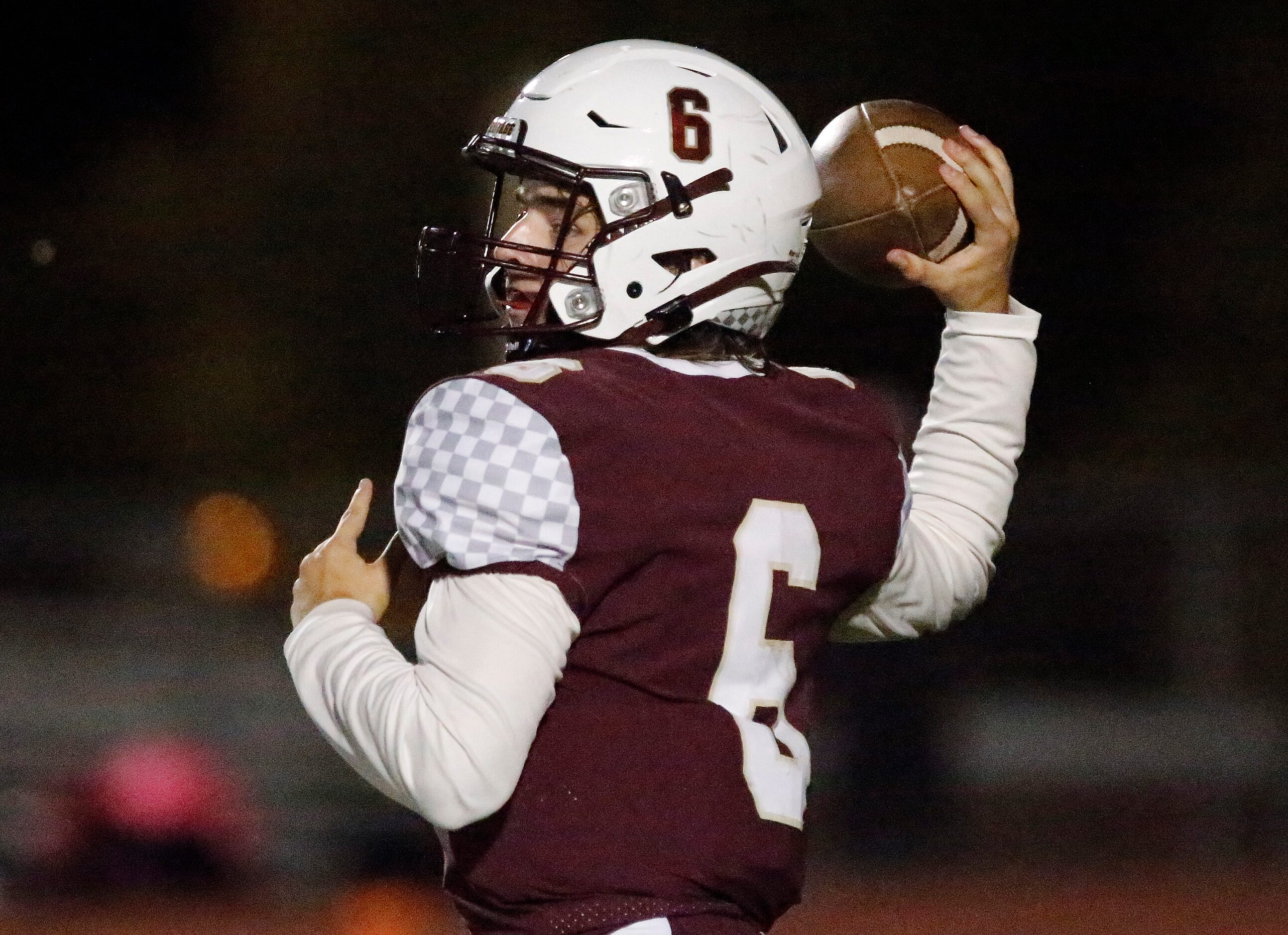 Frisco Heritage High School quarterback Easton Swetnam (6) throws a pass during the first...