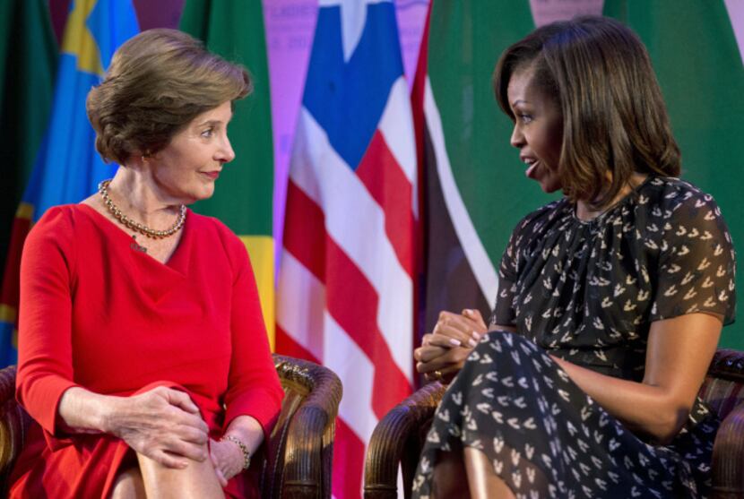 Former first lady Laura Bush and first lady Michelle Obama appeared at the Bush Institute's...