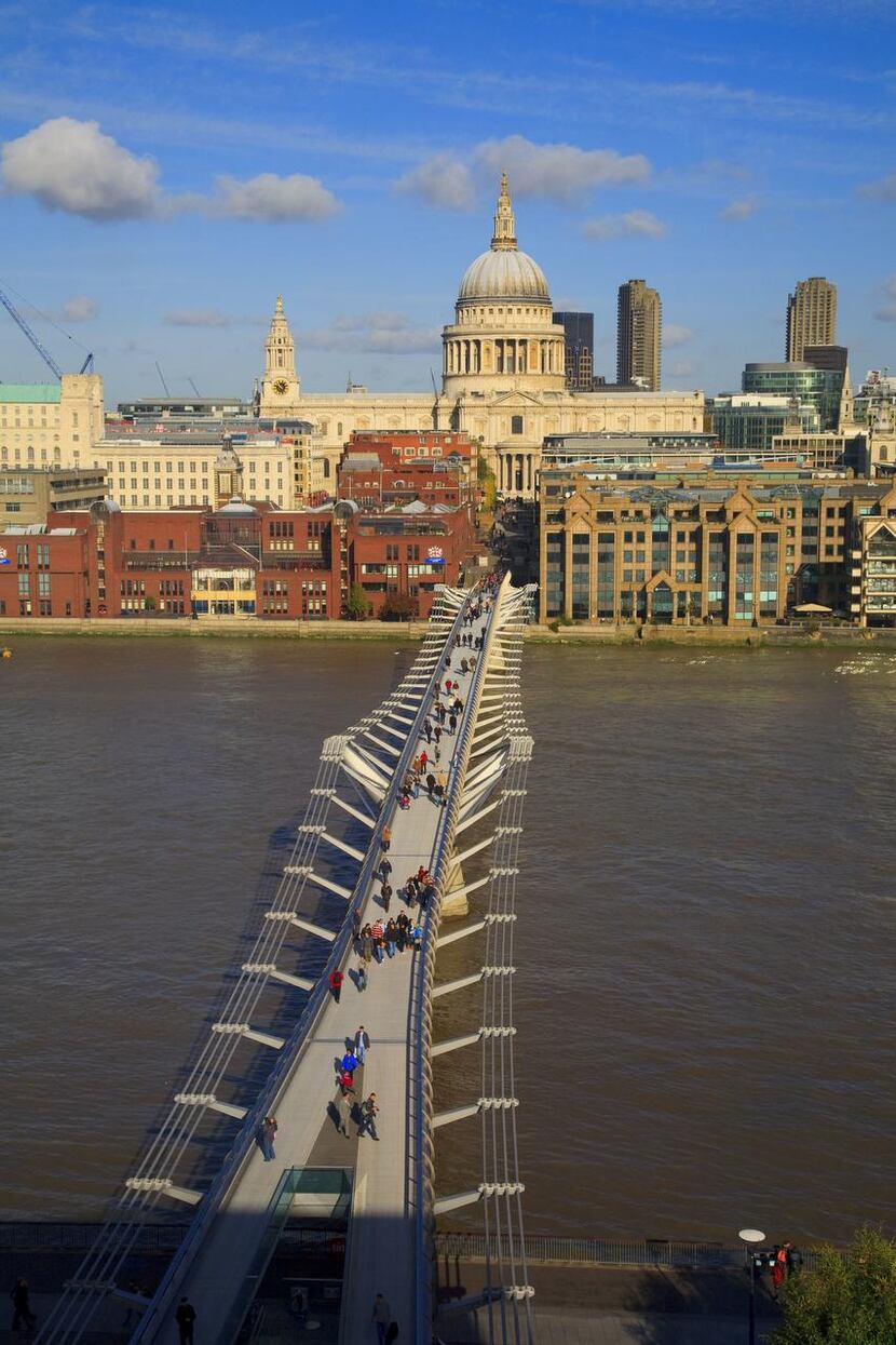 
The Millennium Bridge spans the Thames River near St. Paul’s Cathedral.
